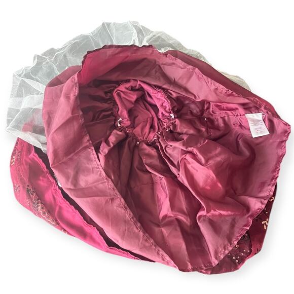 Rare Editions Velvet Floral Holiday Dress 2T Burgundy Tulle Bow Christmas Photos - Picture 9 of 13